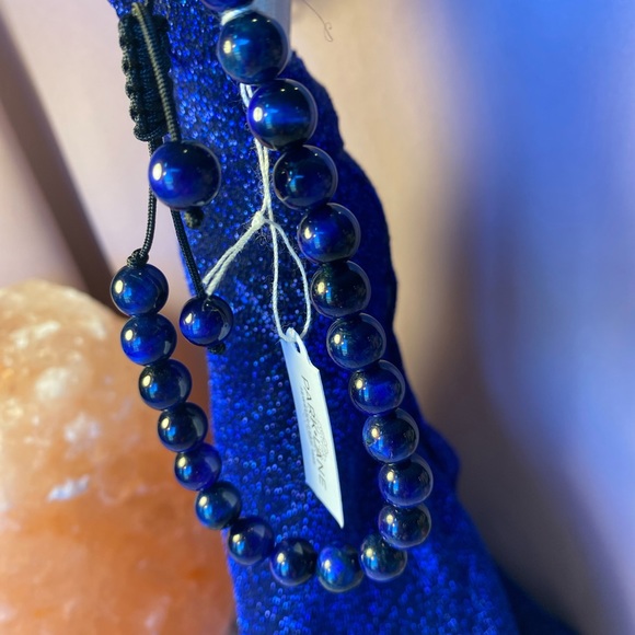 NWT UNISEX BLUE TIGER EYE BEADED ADJUSTABLE TO FIT OTTO MEN AND WOMEN - Picture 12 of 13